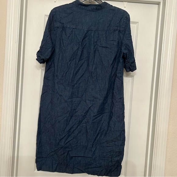 Anne Klein Zippered-Neck Tab-Cuff Denim Shift Dress Size 8 - Picture 9 of 10